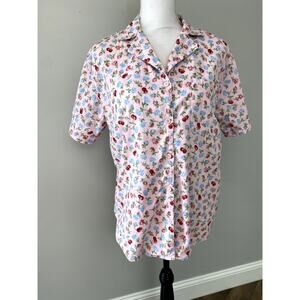 Vintage 90's Womens Karen Scott Cherry/Flower Cotton Button Up Shirt Sz M